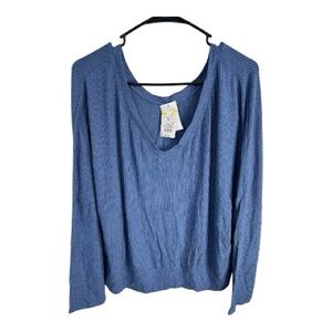 Auden Women’s Blue Cozy Ribbed Long Sleeve Pullover V-Neck Top Size XXL NWT